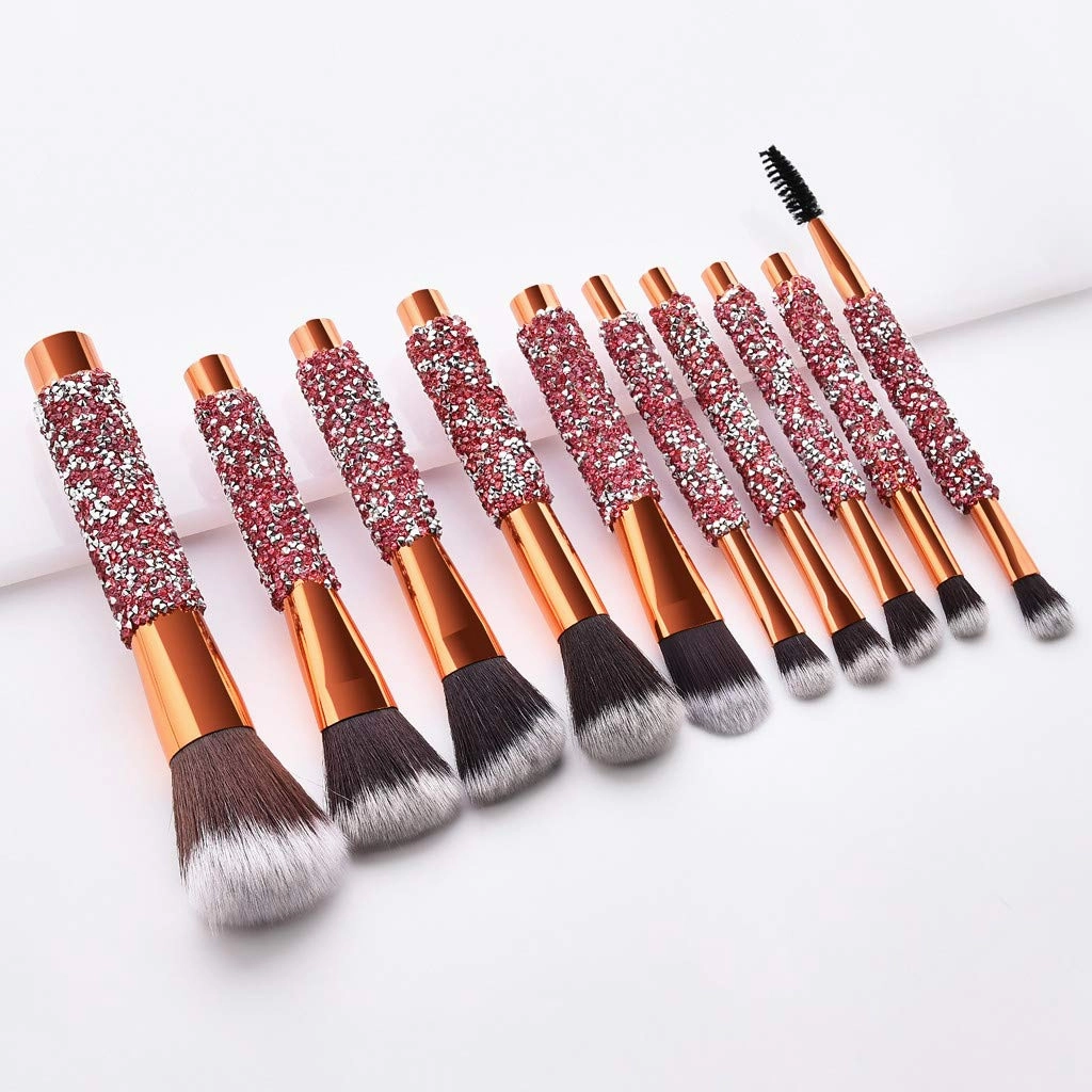 10x Makeup Brushes Set Foundation Powder Eyeshadow Eyeliner Lip Brush Tool Glow in The Dark Lipstick, Gold(One Size,Gold)
