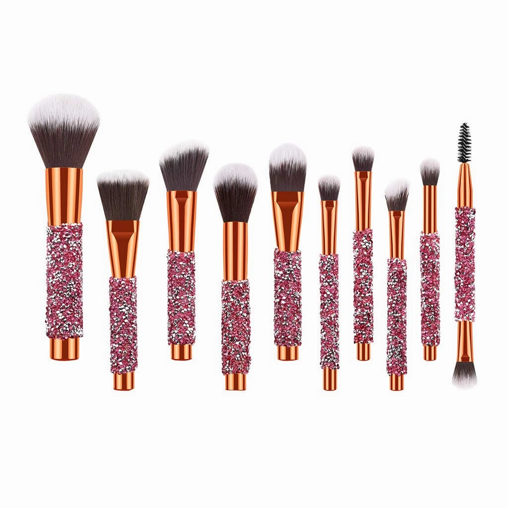 10x Makeup Brushes Set Foundation Powder Eyeshadow Eyeliner Lip Brush Tool Glow in The Dark Lipstick, Gold(One Size,Gold)