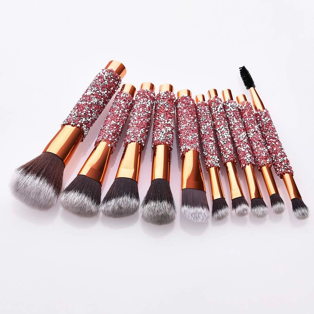 10x Makeup Brushes Set Foundation Powder Eyeshadow Eyeliner Lip Brush Tool Glow in The Dark Lipstick, Gold(One Size,Gold)