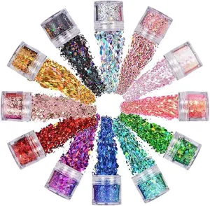 12 Colors Nail Holographic Chunky Glitter, Body Glitter Acrylic Powder for Nails Face Body Eyeshadow Hair Sequins for 3D DIY Manicure Art Accessory Festival Decoration