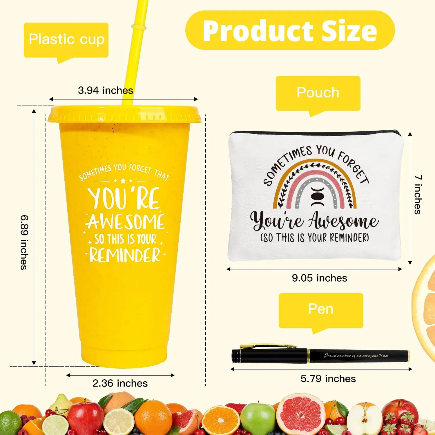 12 Set Employee Appreciation Gifts Thank You Gifts Bulk for Coworkers Teachers Nurses, 24oz Plastic Tumblers Cup Makeup Bags Pen Thank You Gift for Women Men Team Staffs