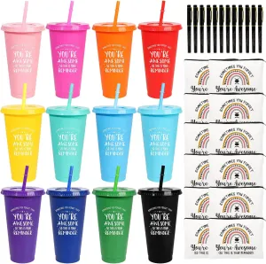 12 Set Employee Appreciation Gifts Thank You Gifts Bulk for Coworkers Teachers Nurses, 24oz Plastic Tumblers Cup Makeup Bags Pen Thank You Gift for Women Men Team Staffs