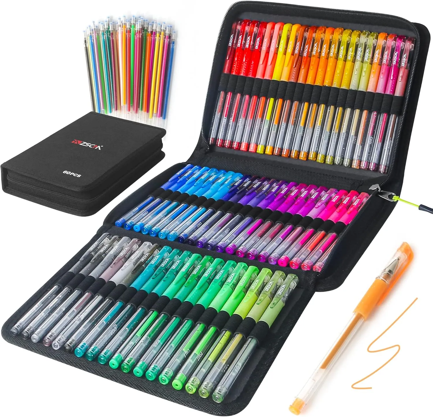 120 Pack Glitter Gel Pens Set, ZSCM 60 Colors Pens Include 48 Glitter Pens, 12Classic Pen With 60 Matching Color Refills, Canvas Bag For Adults Coloring Books Drawing Journaling Scrapbook