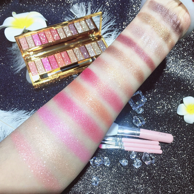 12 Colors Highly Pigmented Glitter Eyeshadow Palette with Brush & Mirror