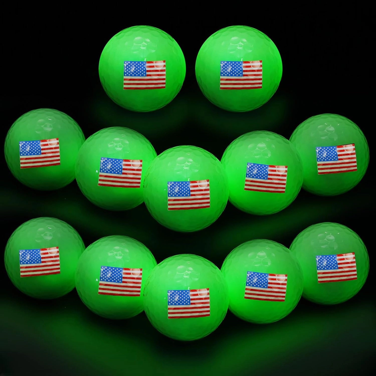 12 Pack Glow in The Dark Golf Balls Bulk Glowing American Flag Golf Balls USA. Patriotic Luminous Light up for Night Sports Gift for Golfers Dad Husband Men Women Lovers