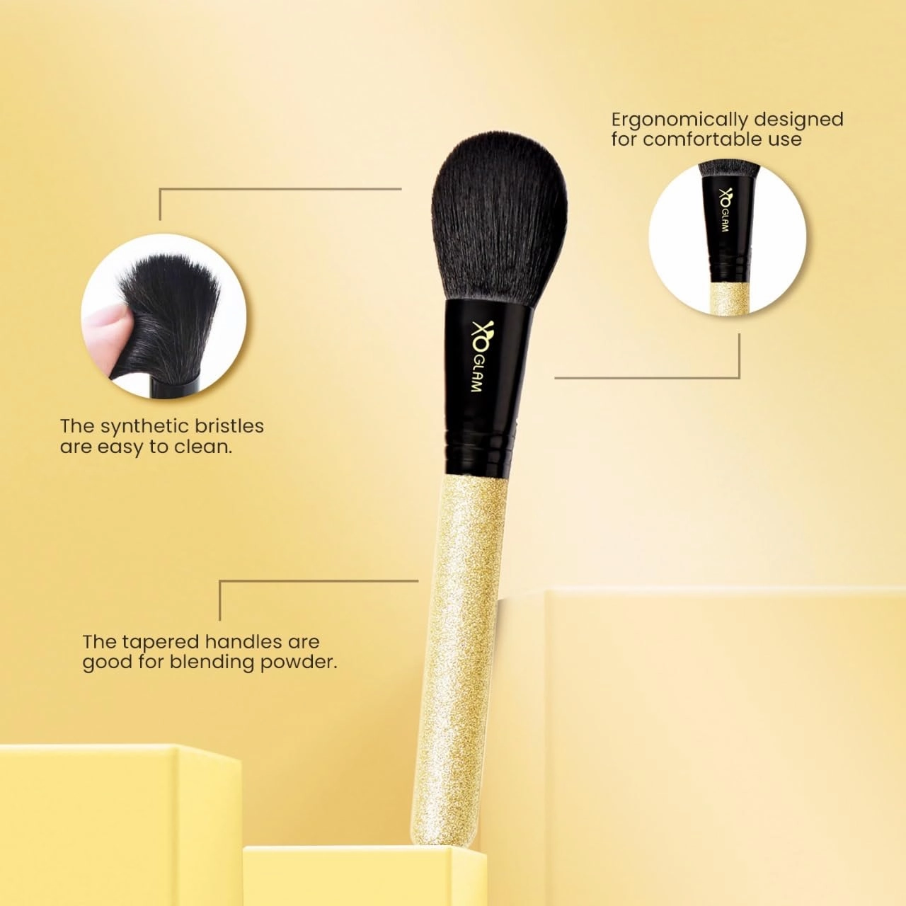 12Pcs Golden Smooches Gold Glitter Makeup Brush Set Premium Synthetic Blending Blush Bronzer Concealer Eyeliner Eyeshadow Stippling Lip Foundation Make Up Brush Kit