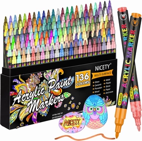 136 Colors Acrylic Paint Markers, Extra Fine Tip Point Acrylic Paint Pens for Rock Painting, Canvas, Wood, Ceramic, Glass, Stone, Fabric, DIY Crafts & Art Supplies