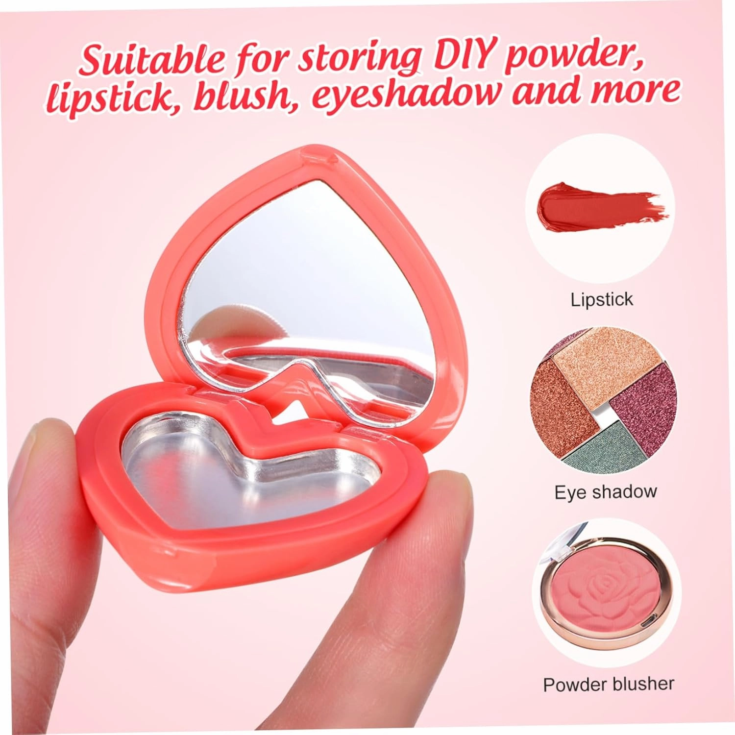 16pcs Heart Shaped Compact Cases Mirror for Lipstick Highlighter Cute Portable Cosmetics Sub Containers for Travel Outdoor Makeup Lightweight Design and