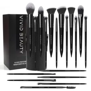 18pcs Makeup Brush Set with Case Dense Synthetic Fiber Premium Metal Ferrule Wood Handle Brushes Includes Powder Foundation Blush Eyeshadow Kit Professional Make up Tools for Women(Black)