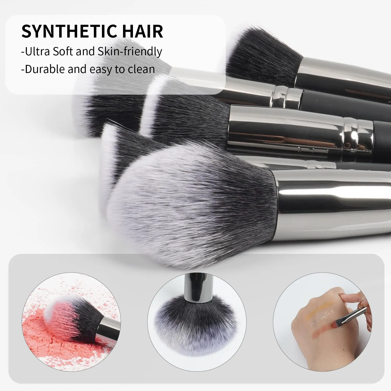 18pcs Makeup Brush Set with Case Dense Synthetic Fiber Premium Metal Ferrule Wood Handle Brushes Includes Powder Foundation Blush Eyeshadow Kit Professional Make up Tools for Women(Black)
