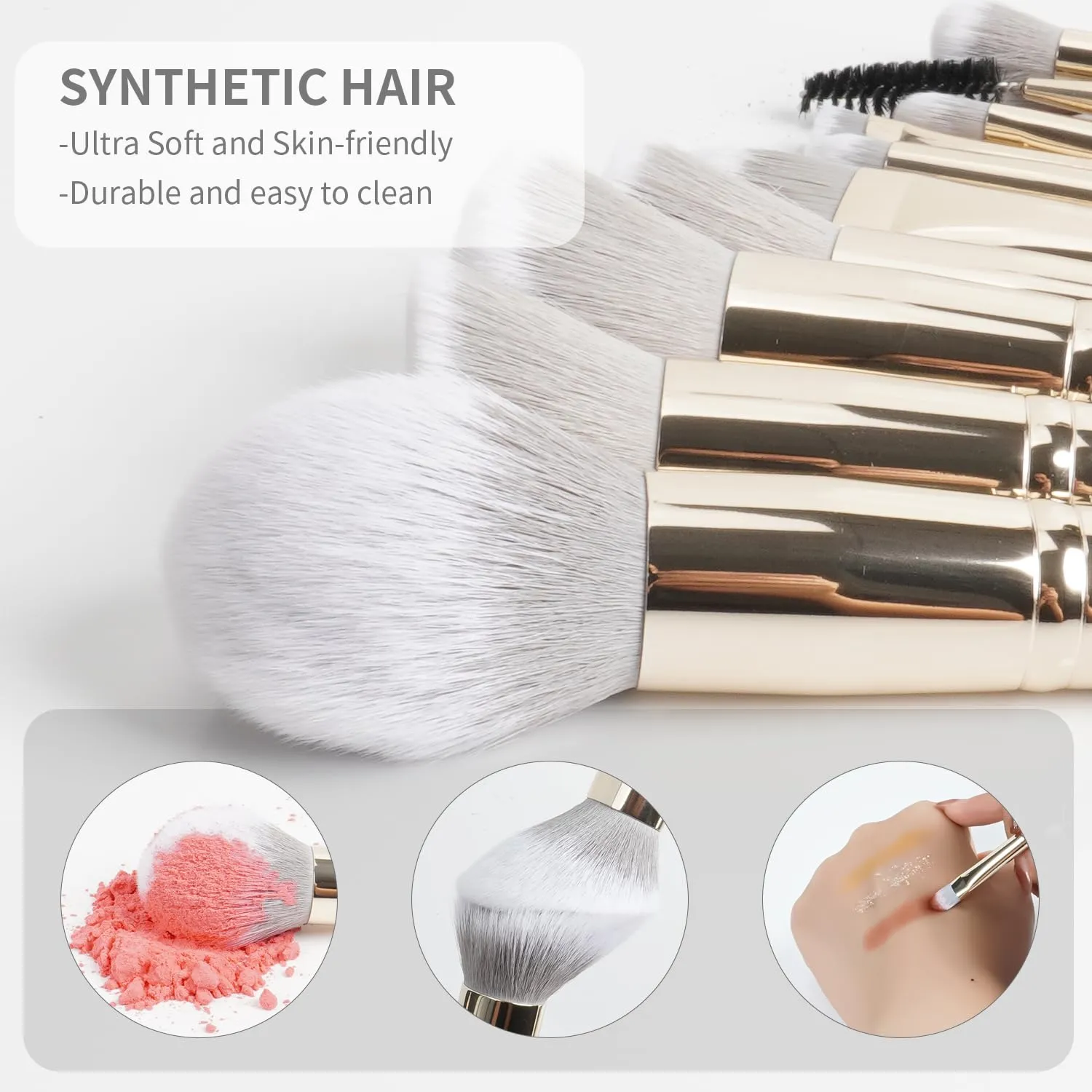 18pcs Makeup Brush Set with Case Dense Synthetic Fiber Premium Metal Ferrule Wood Handle Brushes Includes Powder Foundation Blush Eyeshadow Kit Professional Make up Tools for Women(Grey)