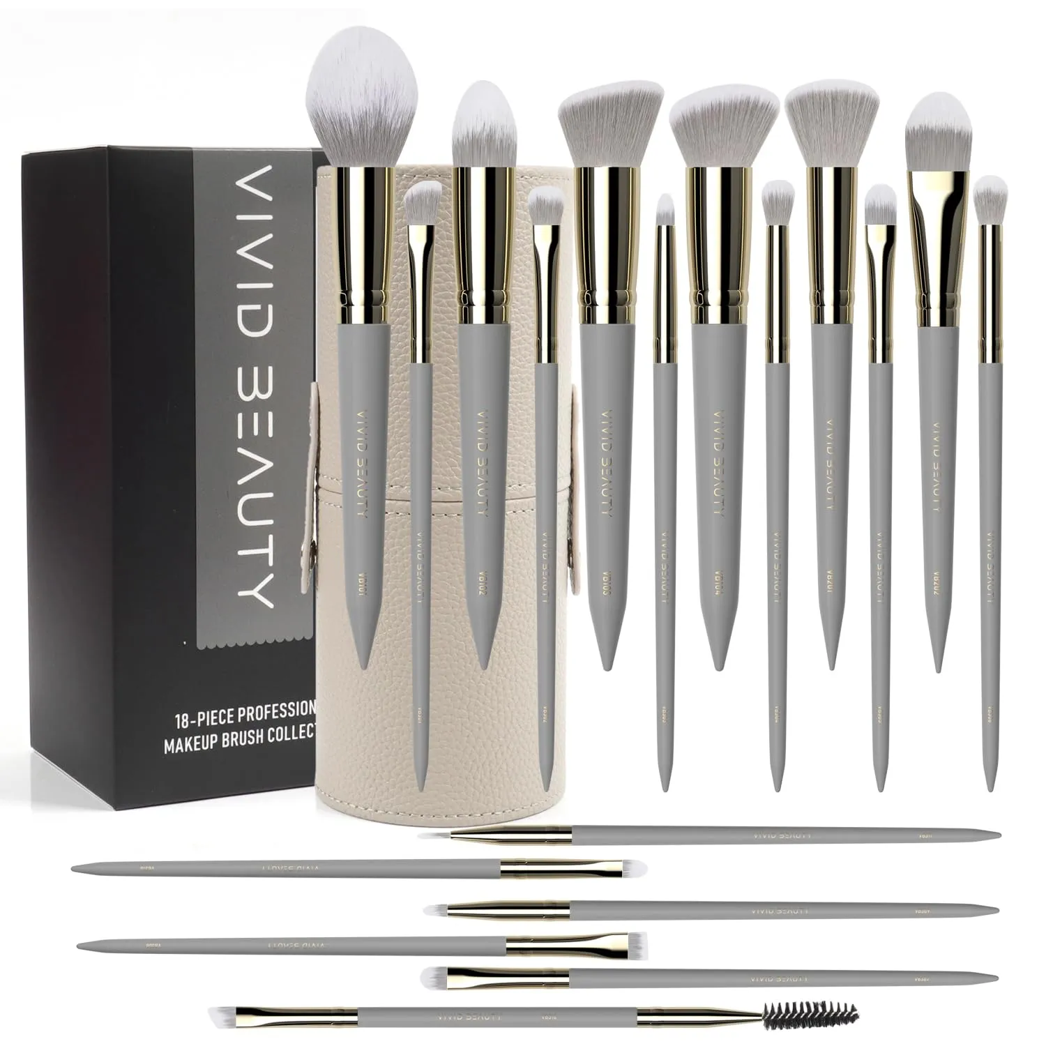 18pcs Makeup Brush Set with Case Dense Synthetic Fiber Premium Metal Ferrule Wood Handle Brushes Includes Powder Foundation Blush Eyeshadow Kit Professional Make up Tools for Women(Grey)