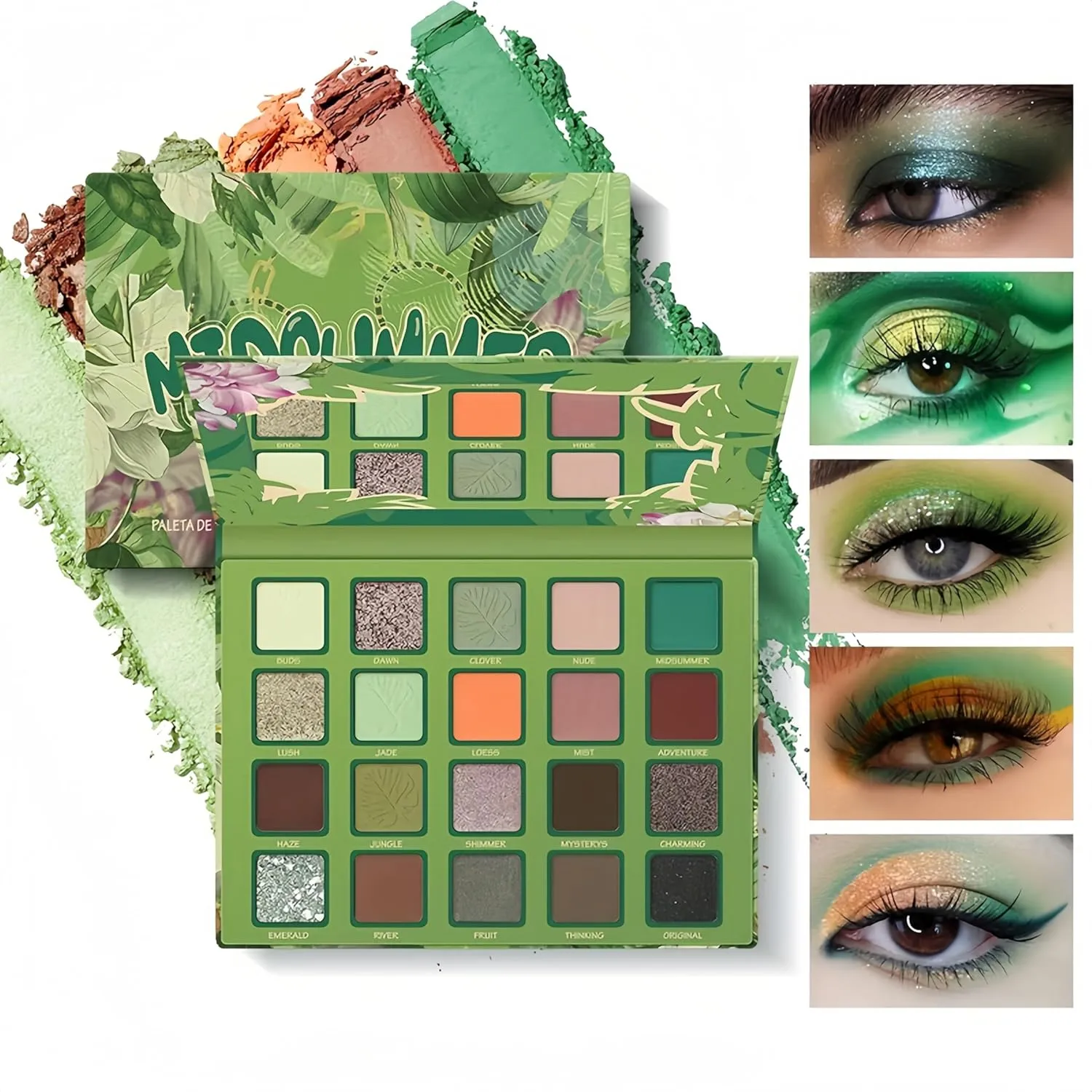 20 Color Green Eyeshadow Palette – Matte & Shimmer, Highly Pigmented, Blendable, Long-Lasting, Waterproof, No Fallout, Travel-Friendly with Mirror – Perfect for Fantasy, Festival & Smokey Eye Makeup