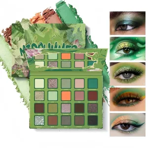 20 Color Green Eyeshadow Palette – Matte & Shimmer, Highly Pigmented, Blendable, Long-Lasting, Waterproof, No Fallout, Travel-Friendly with Mirror – Perfect for Fantasy, Festival & Smokey Eye Makeup