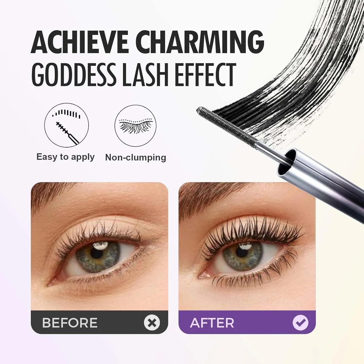 2025 Upgraded Iron Wand Mascara, 3D Curling Eyelash Iron Mascara, Waterproof, Non-smudging, Long Lasting Thrive Mascaras Thick Lash Extensions (Black*2pcs, Regular)