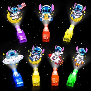 24 Pcs Cartoons Party Favors Finger Lights For Kids, Animated Movies Space Theme Glow in the Dark Toys Light Up Party Supplies Fun Gifts Bulk, Astronaut Birthday Goodie Bag Stuffers Classroom Prizes