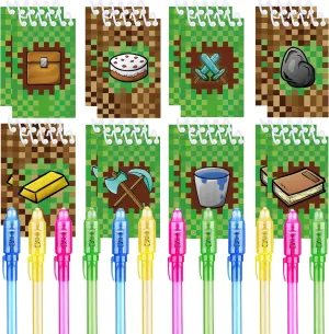 24 Pcs Pixel Theme party favors |12 invisible ink pen and 12 party mini Pixel Theme Notepads| Pixel Theme party Goodie Bag Stuffers, Classroom Prizes, party supplies