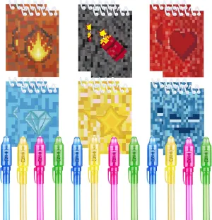 24 Pcs Pixel Theme party favors, 12 invisible ink pen and 12 Pixel party mini Notepads| Pixel Theme party Goodie Bag Stuffers, party supplies
