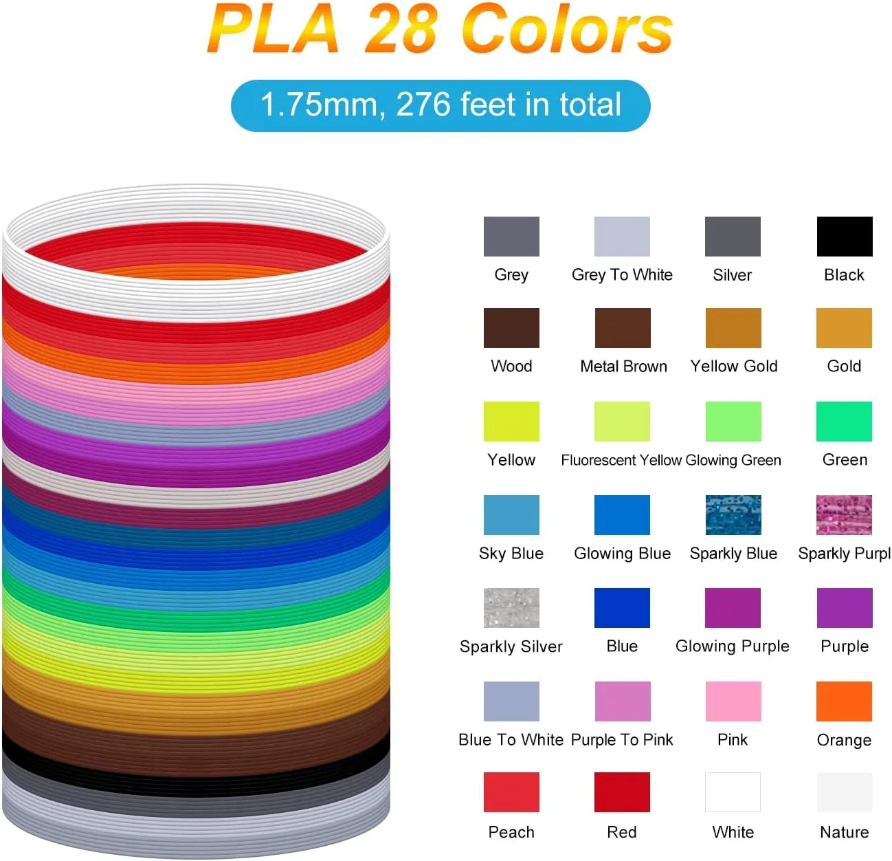 28 Colors 3D Pen Filament Refills Compatible with SCRIB3D MYNT3D PIKA3D 3D Pen for KidsPer Color 10 Feet 1.75mm PLA 3D Printing Pen Filament Refills, NOT FIT 3Doodler Start Pen