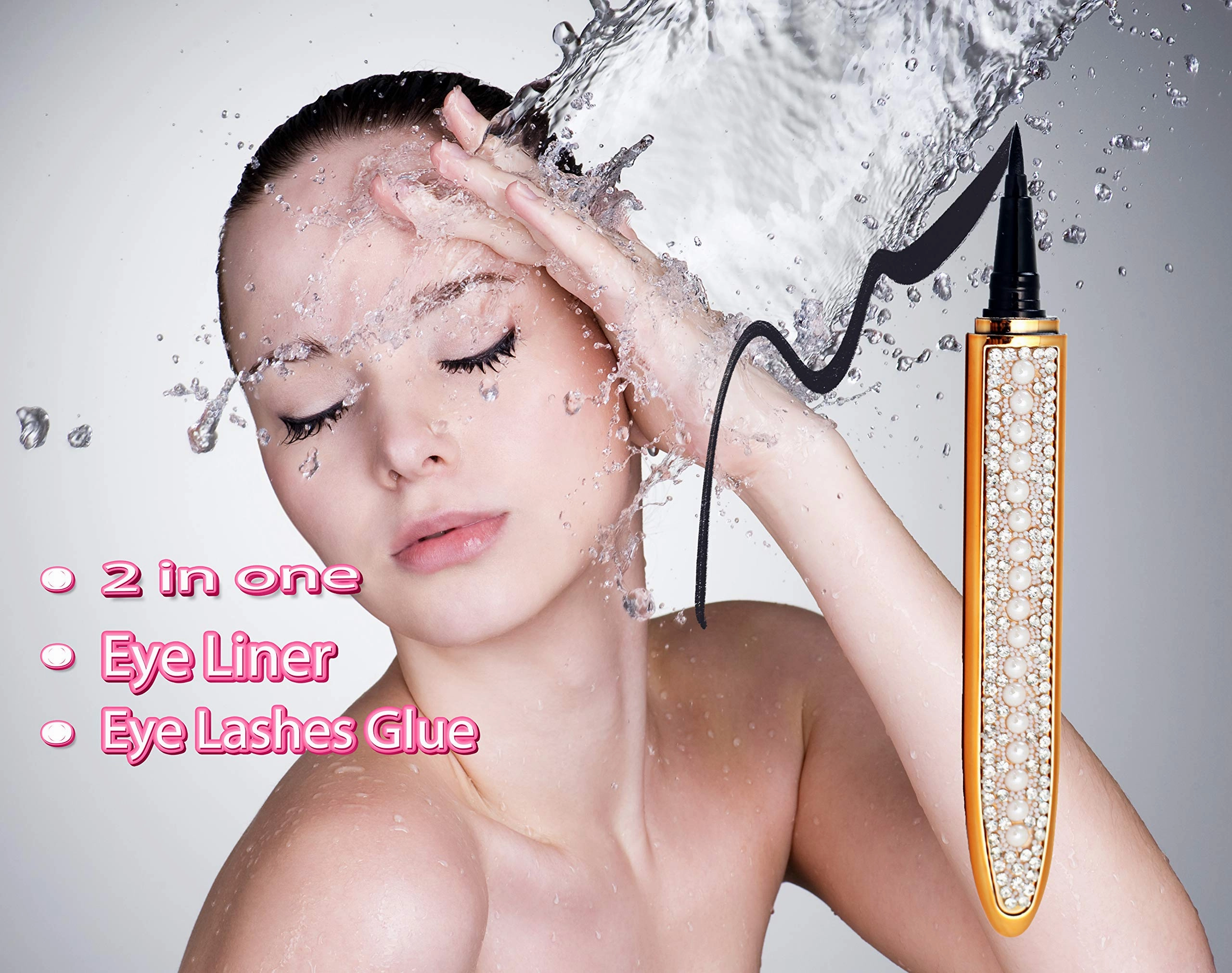 2 in 1 Black Liquid Magic Eyeliner Glue | Extra Strong Hold for Regular False Lashes | Cruelty Free | Waterproof, Long-Lasting Liquid Gel Works without the Need for Magnets or Glue | by Rush Line