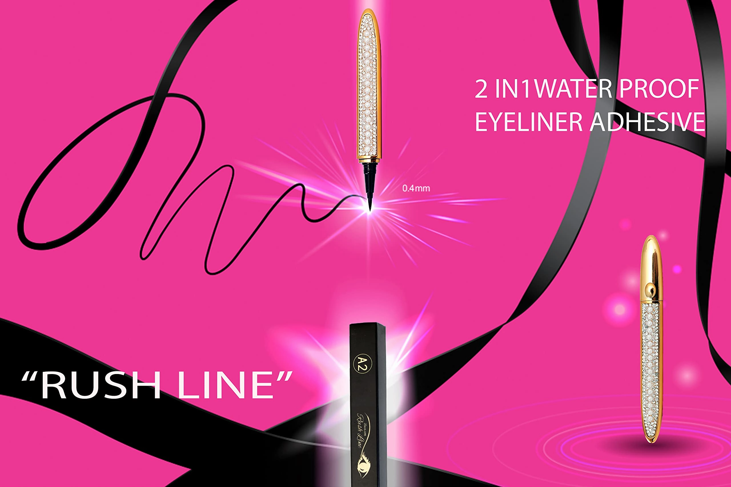 2 in 1 Black Liquid Magic Eyeliner Glue | Extra Strong Hold for Regular False Lashes | Cruelty Free | Waterproof, Long-Lasting Liquid Gel Works without the Need for Magnets or Glue | by Rush Line