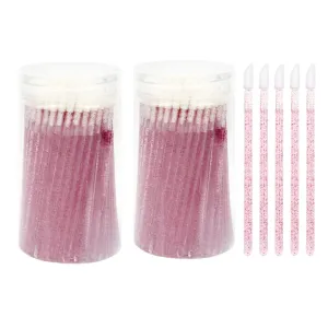 2Packs 200Pcs Disposable Lip Brushes, Glitter Lip Gloss Applicators, Lipstick Gloss Wands Applicator Makeup Tool Kits for Lipstick and Lip Gloss (Fuchsia-A)