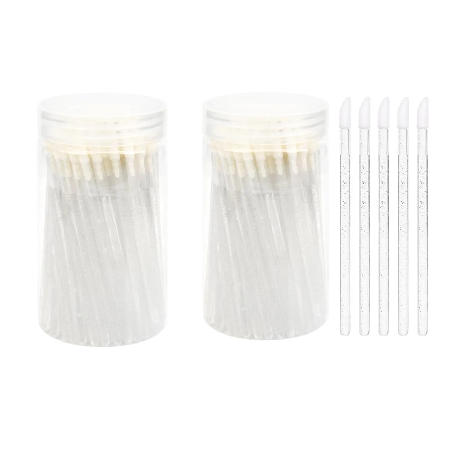 2Packs 200Pcs Disposable Lip Brushes, Glitter Lip Gloss Applicators, Lipstick Gloss Wands Applicator Makeup Tool Kits for Lipstick and Lip Gloss (Silver-A)