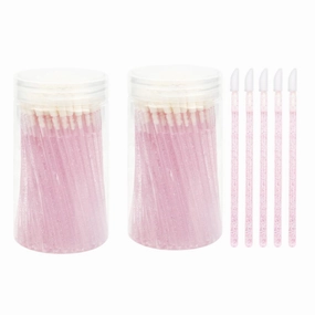 2Packs 200Pcs Disposable Lip Brushes, Glitter Lip Gloss Applicators, Lipstick Gloss Wands Applicator Makeup Tool Kits for Lipstick and Lip Gloss (Pink-A)