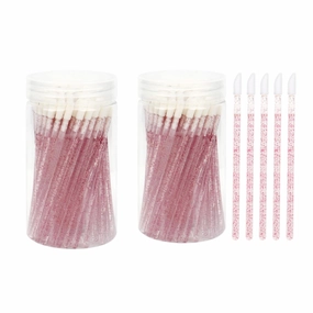 2Packs 200Pcs Disposable Lip Brushes, Glitter Lip Gloss Applicators, Lipstick Gloss Wands Applicator Makeup Tool Kits for Lipstick and Lip Gloss (Rose Red-A)