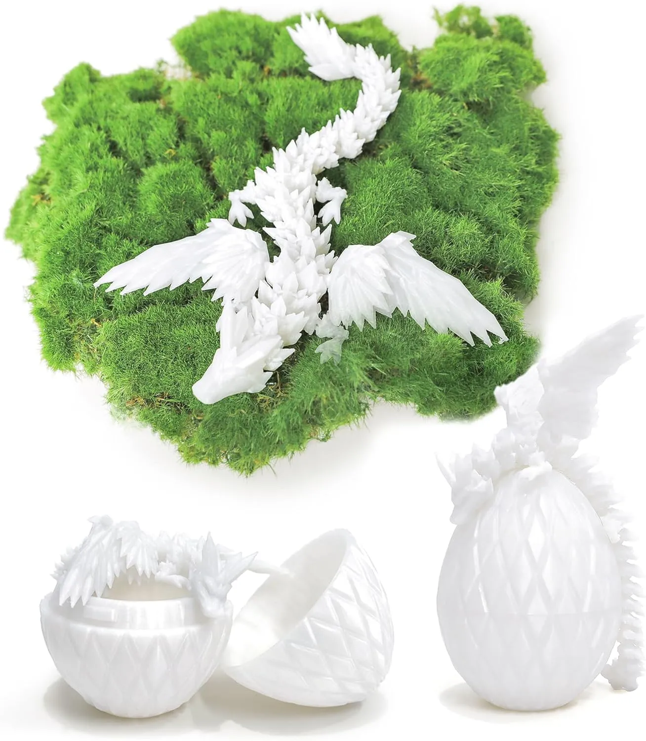 3D Printed Flying Dragon Egg - Winged Dragon in Diamond Eggs, Flexible Crystal Animal Inside, Mystery 3D Gift, Desk Decoration, Fidget Toy (Glow in The Dark Blue)