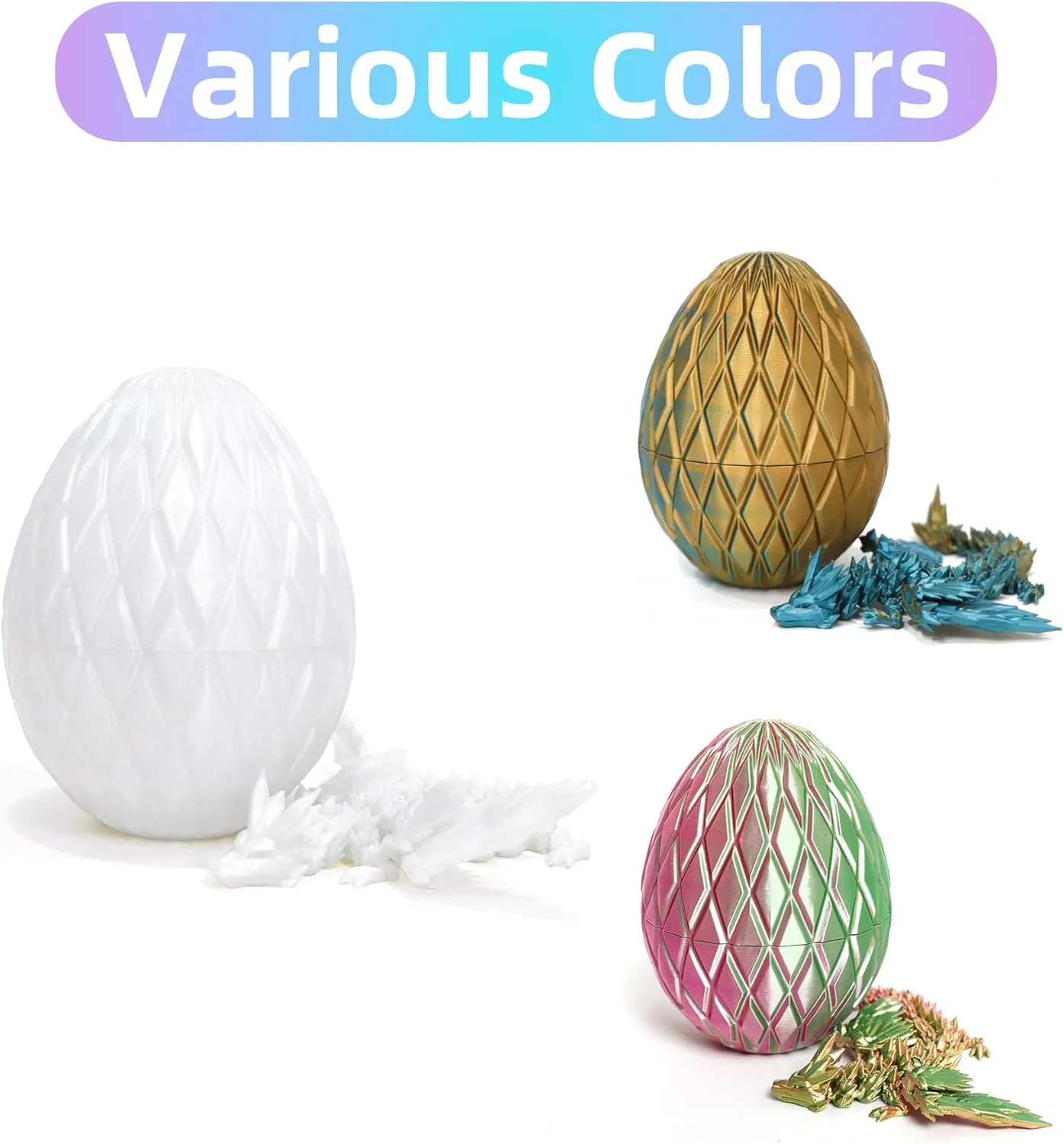3D Printed Flying Dragon Egg - Winged Dragon in Diamond Eggs, Flexible Crystal Animal Inside, Mystery 3D Gift, Desk Decoration, Fidget Toy (Glow in The Dark Blue)