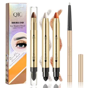 4 in 1 Glitter Eyeshadow Stick Set,Double Head Eyeshadow Pencil &3D Shaping Duo Lying Silkworm Gel Eyeliner,Long Lasting Waterproof Makeup Stick with Soft Brush,Luminous & Metallic Eye Makeup