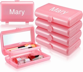 4 Pcs Cheer Makeup Case with Built in Mirror Cheer Team Gifts Bulk Portable Makeup Travel Case Makeup Box Name Cosmetic Case for Storage Lipstick Eyeshadow Jewelry Gifts