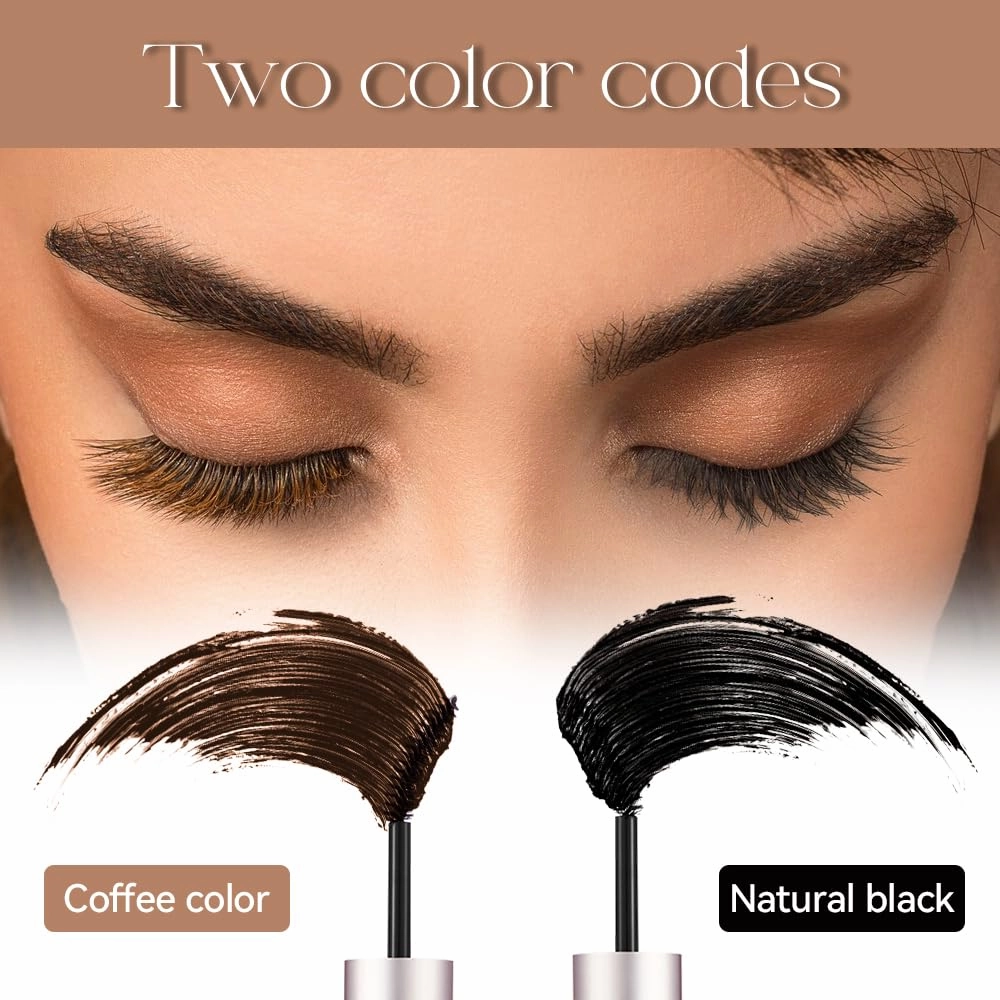 4D Fiber Curl Long Lasting Waterproof Mascara, 2025 New Waterproof Long Curling Mascara Mascara Primer, No Clumping & Smudge 4D Eyelash Mascaras (2pcs Coffee, Large)