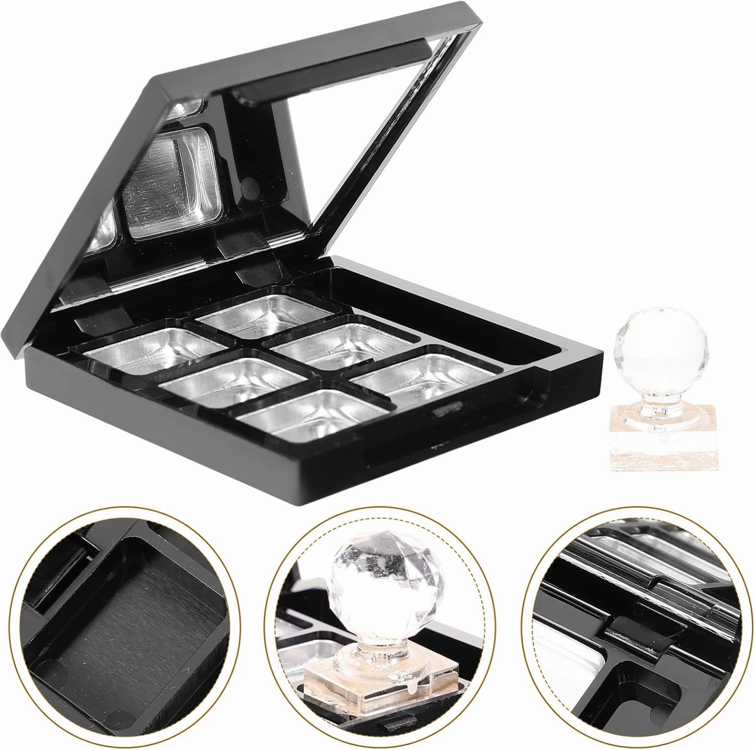 4sets Empty Eyeshadow Palette Mirror Makeup Container for Blush Foundation Highlighter Compact Travel-friendly Lightweight Color Tray