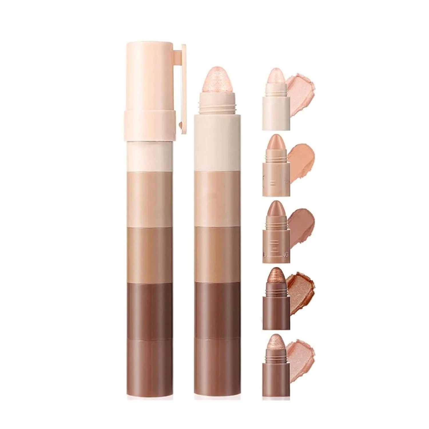 5-in-1 highlighter makeup stick, pearl eyebrow pen, high color nude eyeshadow, create charming eyes, shiny matte eyeliner, waterproof and long-lasting