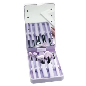 5 Piece Travel Makeup Brush Set, Foundation Powder, Eye Shadows Makeup Set with LED light Mirror Mini Makeup Brushes (Purple)
