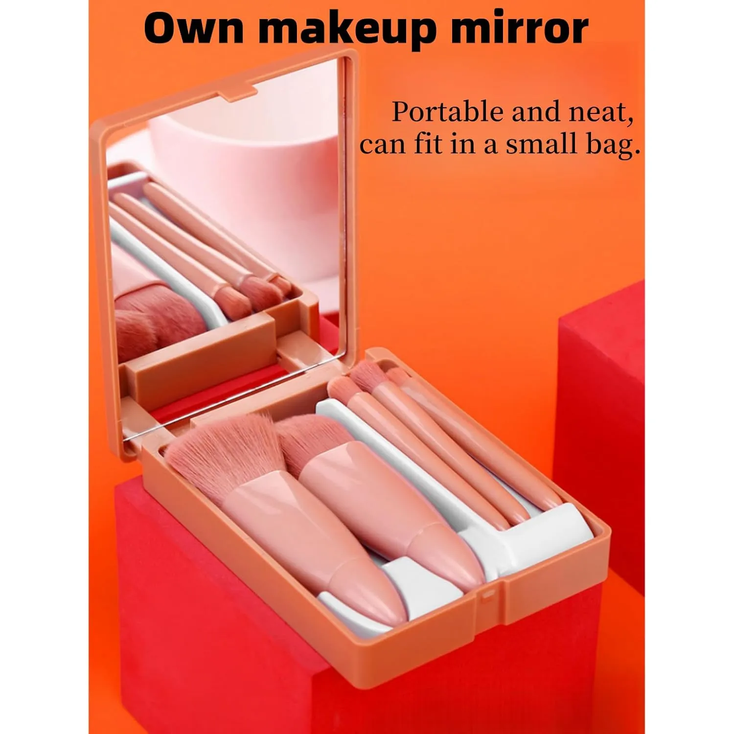 5 Piece Travel Makeup Brush Set, Foundation Powder Eye Shadows Makeup Set with Mirror, Mini Makeup Brushes (Style1)