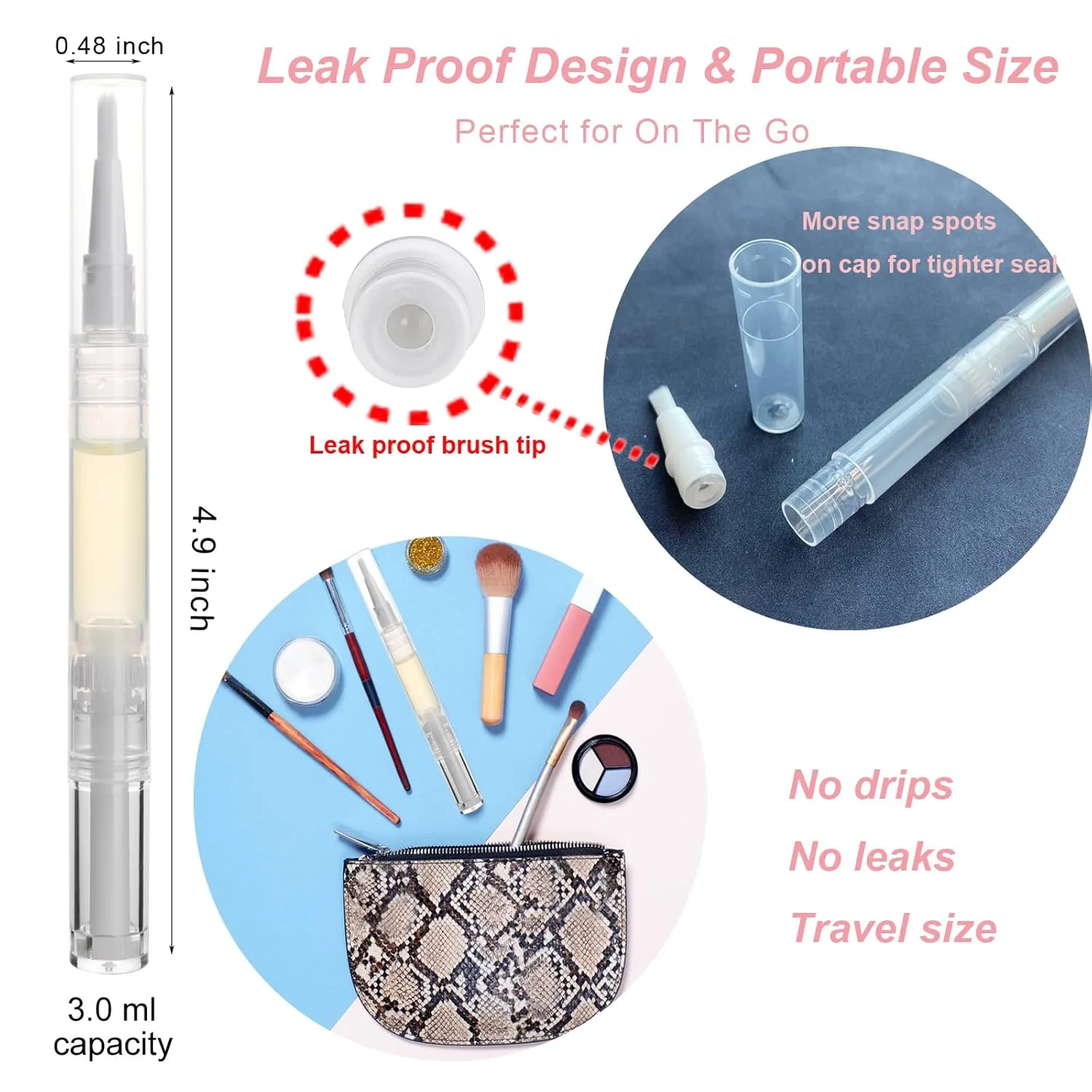 50 Pcs Empty Cuticle Oil Pen, 3ml Travel Size Nail Oil Pen Bulk, Disposable Twist Pens with Brush No Leak, DIY Nail Care Kits for Nail Salon