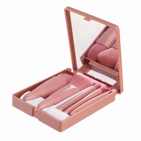 5 Piece Travel Makeup Brush Set, Foundation Powder Eye Shadows Makeup Set with Mirror, Mini Makeup Brushes (Style3)