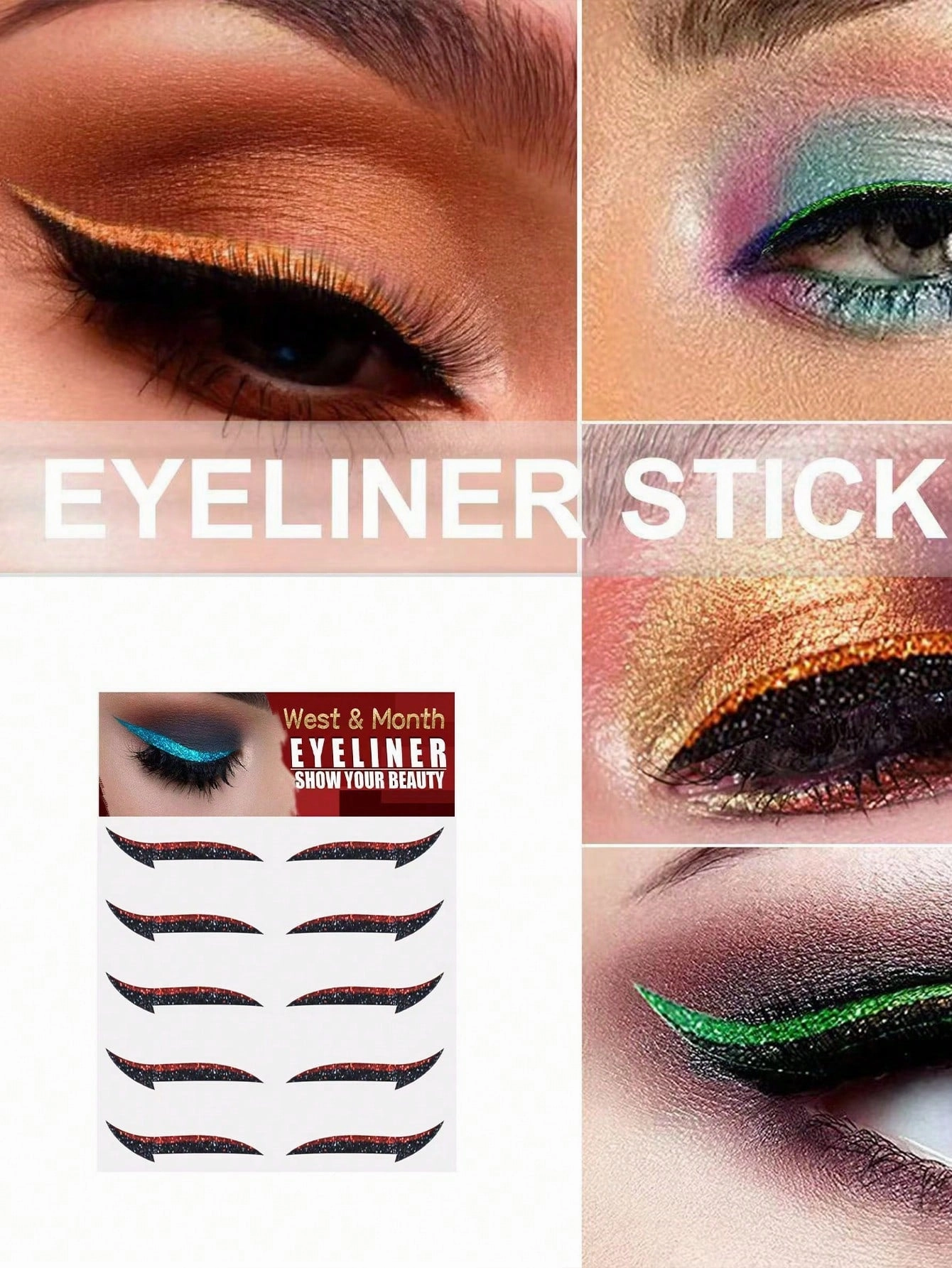 5pairs Eye-Shadow & Eyeliner Stickers, Fashionable Colorful Makeup Stickers For Parties And Music Festivals