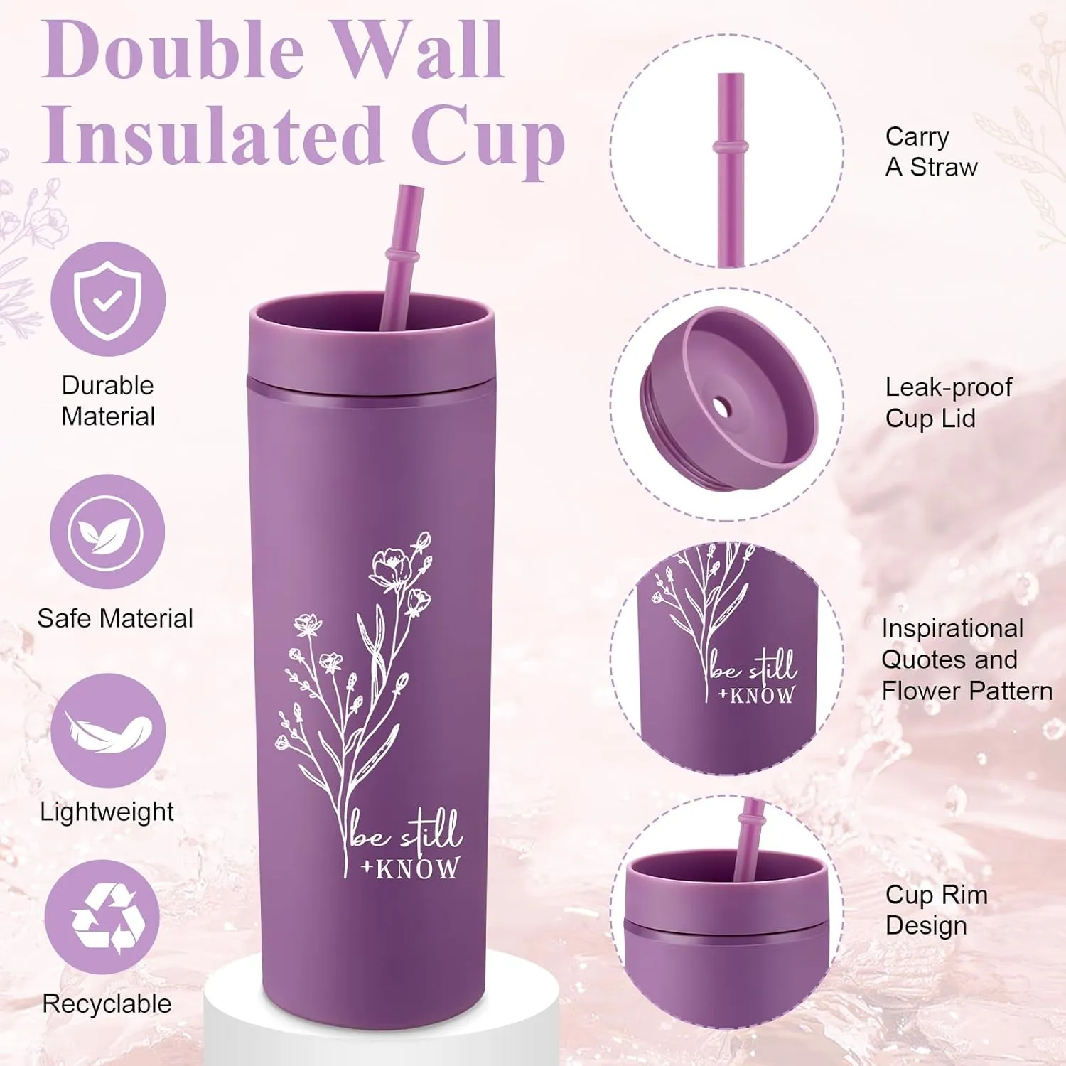 6 Pcs Christian Gift for Women Includes Bible Religious Notebook and Pens Set Be Still and Know Tumbler Be Strong and Courageous Makeup Bag Scripture Faith Gift for Women