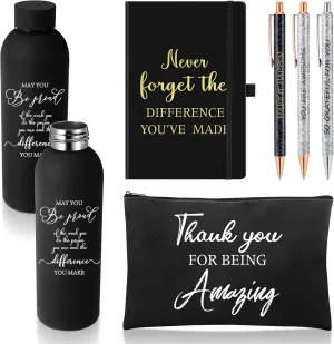 6 Pcs Employee Appreciation Gift Set 17 oz Stainless Steel Frosted Water Bottle Makeup Bag Notebook Ballpoint Pens Graduation Thank You Gift for Teacher Nurse Colleague Social Worker