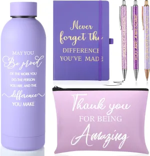 6 Pcs Employee Appreciation Gift Set 17 oz Stainless Steel Frosted Water Bottle Makeup Bag Notebook Ballpoint Pens Graduation Thank You Gift for Teacher Nurse Colleague Social Worker