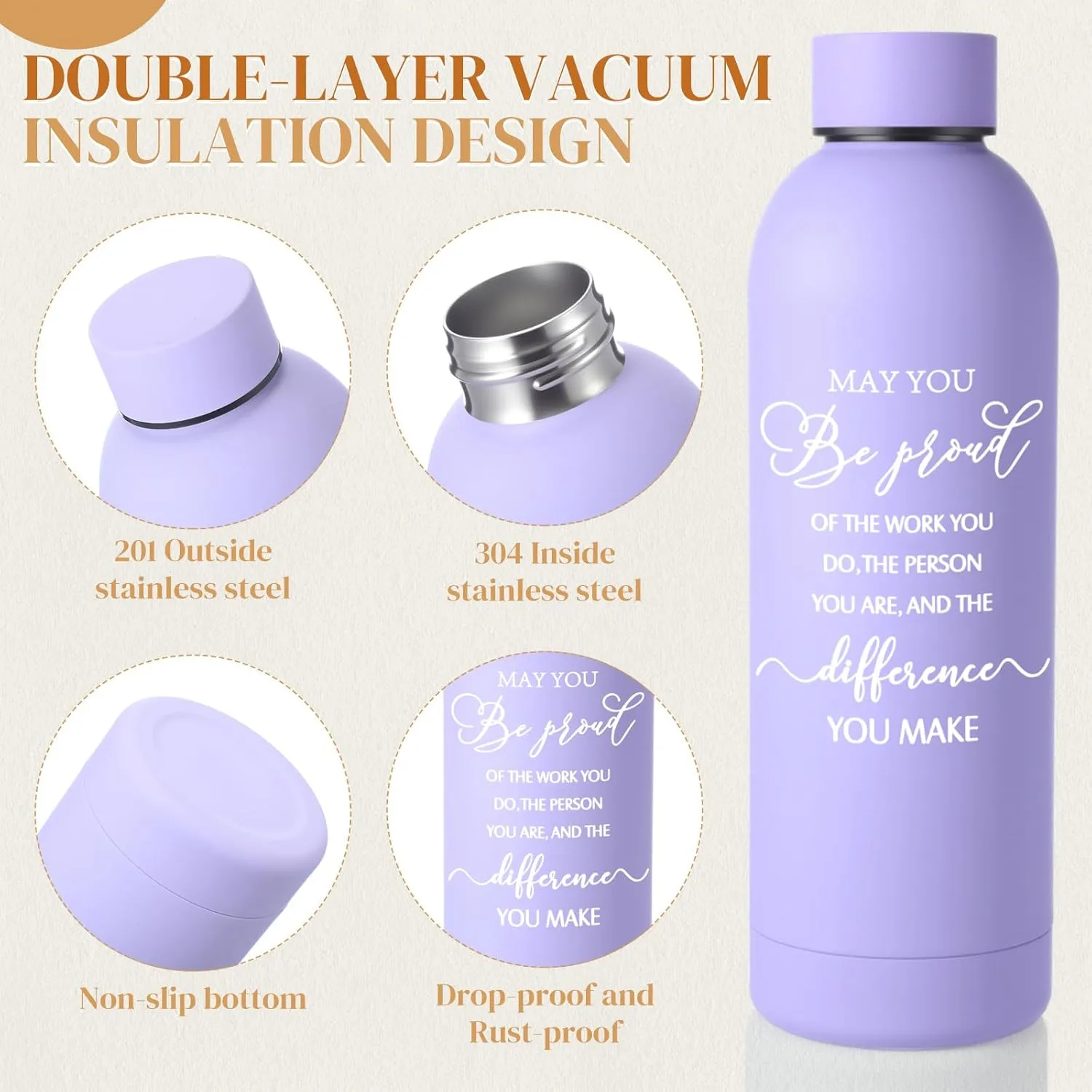 6 Pcs Employee Appreciation Gift Set 17 oz Stainless Steel Frosted Water Bottle Makeup Bag Notebook Ballpoint Pens Graduation Thank You Gift for Teacher Nurse Colleague Social Worker