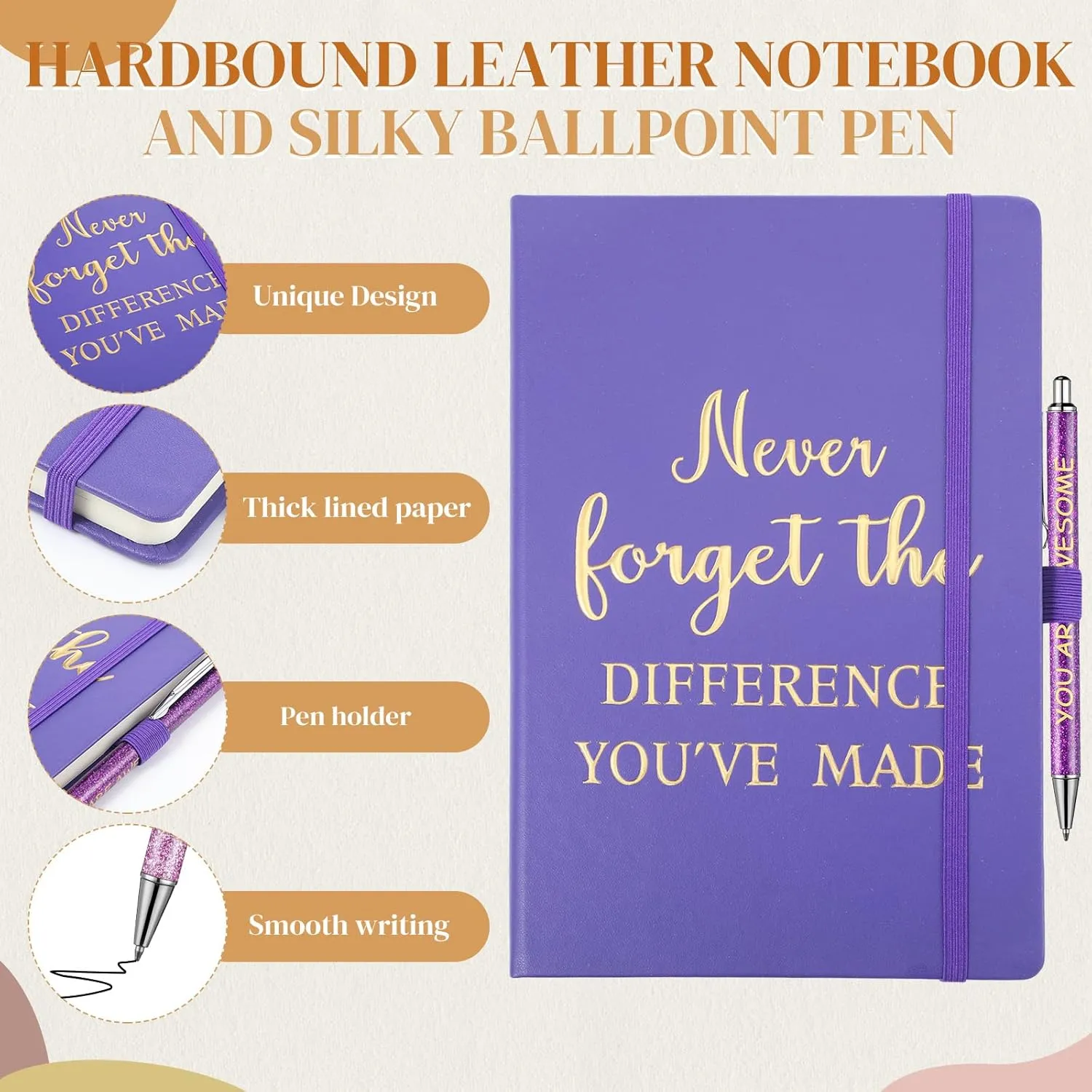 6 Pcs Employee Appreciation Gift Set 17 oz Stainless Steel Frosted Water Bottle Makeup Bag Notebook Ballpoint Pens Graduation Thank You Gift for Teacher Nurse Colleague Social Worker