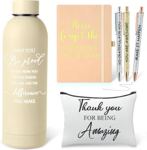 6 Pcs Employee Appreciation Gift Set 17 oz Stainless Steel Frosted Water Bottle Makeup Bag Notebook Ballpoint Pens Graduation Thank You Gift for Teacher Nurse Colleague Social Worker