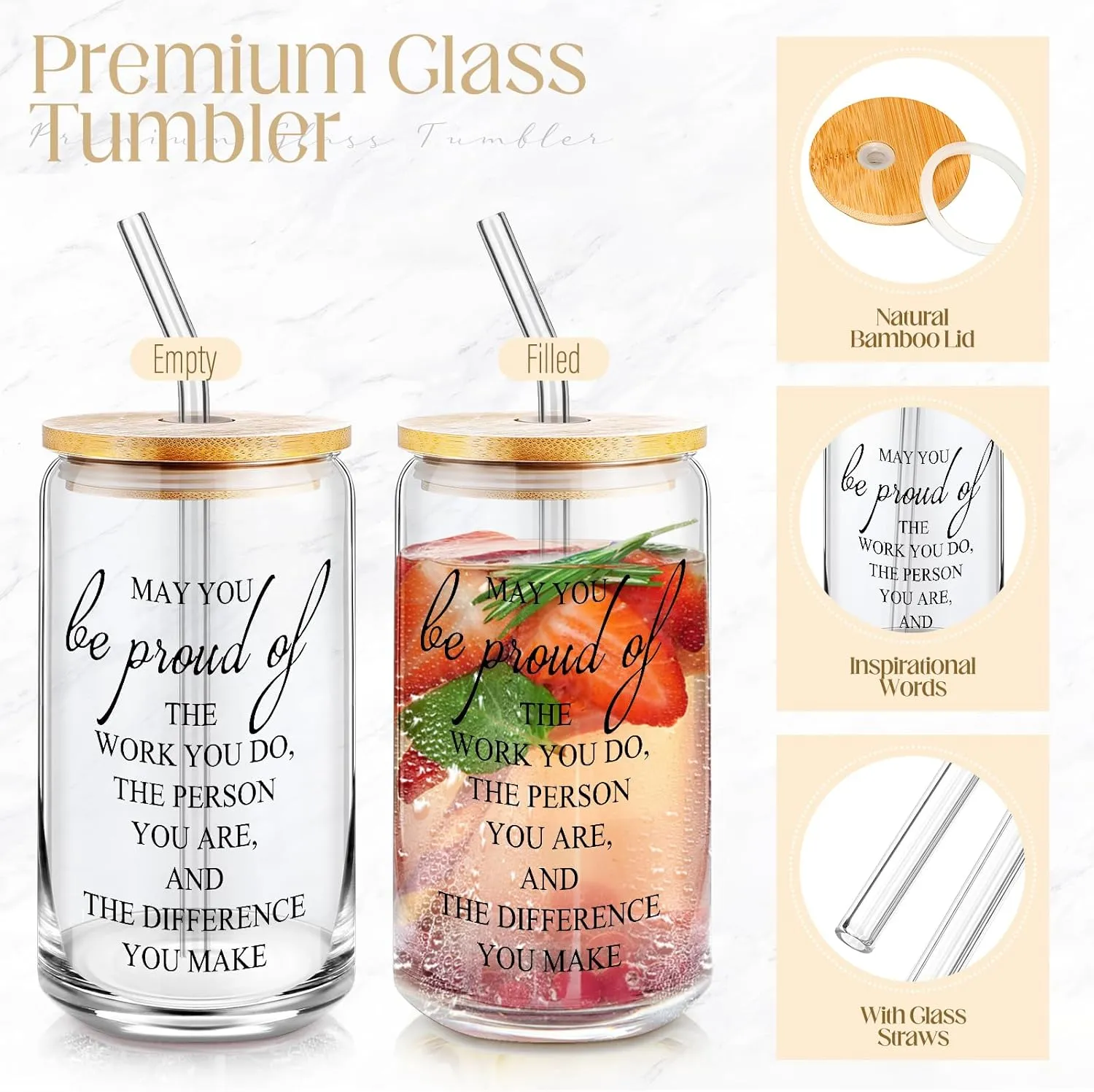 6 Pcs Employee Appreciation Gift Set for Women Thank You Gift May You Be Proud 17 oz Glass Cup Marble Print Makeup Bag Journal Ballpoint for Graduation Coworker Teacher Team Nurse(Purple)