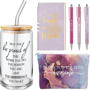 6 Pcs Employee Appreciation Gift Set for Women Thank You Gift May You Be Proud 17 oz Glass Cup Marble Print Makeup Bag Journal Ballpoint for Graduation Coworker Teacher Team Nurse(Purple)