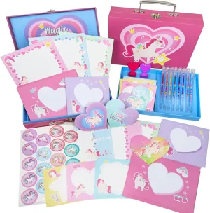98Pcs Unicorn Stationary Set - Gifts for 6,7,8,9,10 Year Old Girl, Girls Stationery Set for Kids, Letter Writing Art Kit, Preteen Girls Craft Toys 8-10 Present - Birthday Gift for Girls
